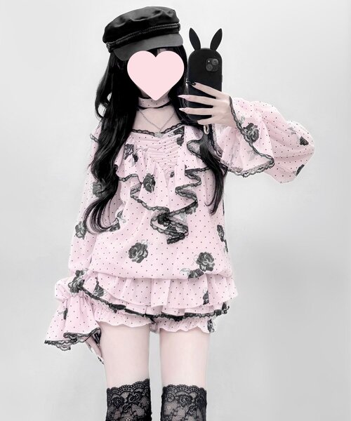OLIVE des OLIVE（オリーブデオリーブ）の「【インフルエンサー企画】miko rose skirt pants（スカート・レディース・ブラック/ピンク・FREE）」の12枚目の写真