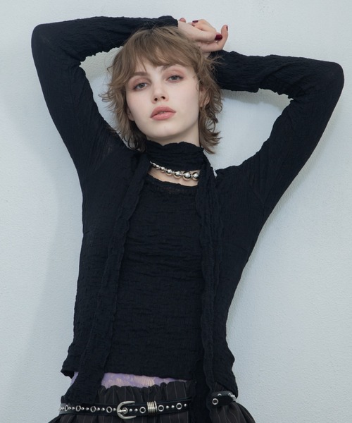 uyu.(ウユ)の「ワッシャーカットチョーカートップス(Tシャツ/カットソー・レディース・ホワイト/ブラック・FREE)」の18枚目の写真