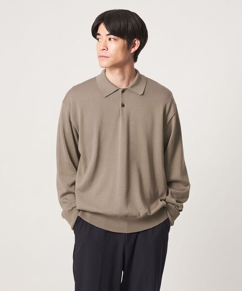 green label relaxing（グリーンレーベルリラクシング）の「FINE BASIC アメリカンシーアイランドコットン 長袖 ニットポロシャツ（ポロシャツ・メンズ・ベージュ/ダークグレー・XL/M/L）」の2枚目の写真