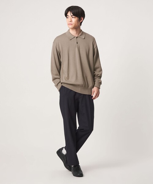 green label relaxing（グリーンレーベルリラクシング）の「FINE BASIC アメリカンシーアイランドコットン 長袖 ニットポロシャツ（ポロシャツ・メンズ・ベージュ/ダークグレー・XL/M/L）」の4枚目の写真