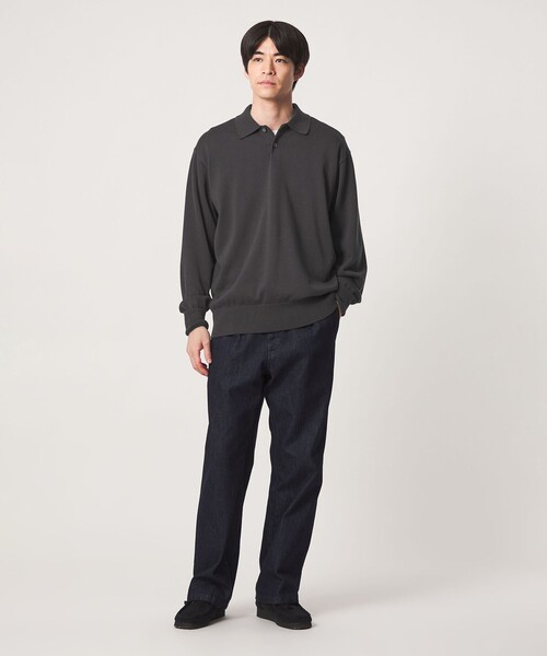 green label relaxing（グリーンレーベルリラクシング）の「FINE BASIC アメリカンシーアイランドコットン 長袖 ニットポロシャツ（ポロシャツ・メンズ・ベージュ/ダークグレー・XL/M/L）」の6枚目の写真