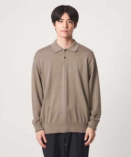 green label relaxing（グリーンレーベルリラクシング）の「FINE BASIC アメリカンシーアイランドコットン 長袖 ニットポロシャツ（ポロシャツ・メンズ・ベージュ/ダークグレー・XL/M/L）」の7枚目の写真
