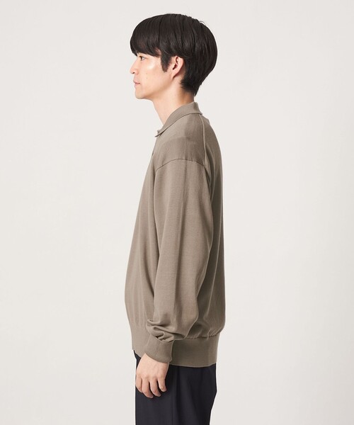 green label relaxing（グリーンレーベルリラクシング）の「FINE BASIC アメリカンシーアイランドコットン 長袖 ニットポロシャツ（ポロシャツ・メンズ・ベージュ/ダークグレー・XL/M/L）」の10枚目の写真