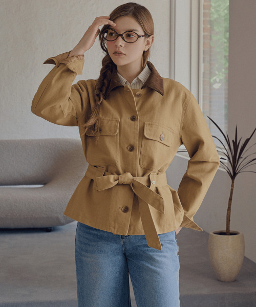 SLOWLOLLI(スローローリ)の「Belted cotton work jacket_2 Colors(デニムジャケット・レディース・その他・FREE)」の2枚目の写真