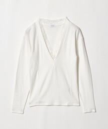 ＜ATTISESSION＞レーストリム Vネック ロングスリーブ カットソー