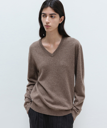 W カシミヤ Vネック ニット MELANGE BROWN