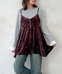 【セットアップ着用可】小花刺繍ベロアイレヘムキャミ