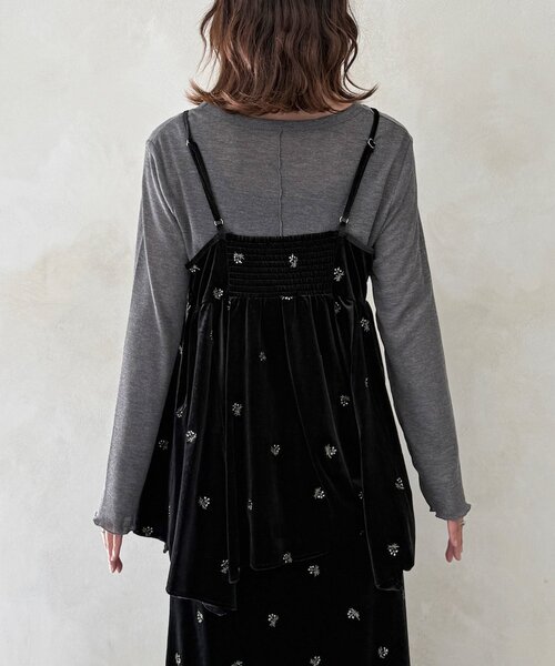 CPCM(シーピーシーエム)の「【セットアップ着用可】小花刺繍ベロアイレヘムキャミ(キャミソール・レディース・ブラック/ベージュ/ブラウン・FREE)」の12枚目の写真