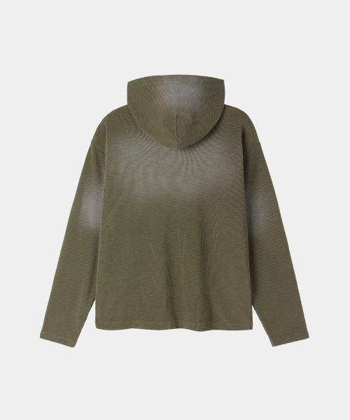 MAISON MINED(メゾンミネド)の「ペイントワッフルフード ロングスリーブ カーキ(Tシャツ/カットソー・メンズ・その他・MEDIUM/LARGE)」の6枚目の写真