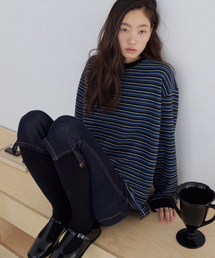 ストライプオーバーサイズTシャツ ブルー