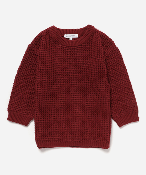 GLOBAL WORK（グローバルワーク）の「【キッズ】ワッフルビッグニットクループルオーバー/741228 （ニット/セーター・キッズ・グリーン/ホワイト/ワインレッド/ライトピンク・X-LARGE/LARGE/SMALL/MEDIUM）」の4枚目の写真