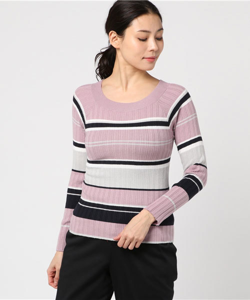 archives（アルシーヴ）の「マルチボーダーオフショルダーニットプルオーバー（ニット/セーター・レディース・ベージュ/ピンク/グレー・MEDIUM）」の16枚目の写真