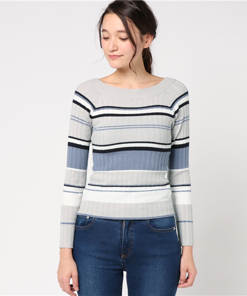 archives（アルシーヴ）の「マルチボーダーオフショルダーニットプルオーバー（ニット/セーター・レディース・ベージュ/ピンク/グレー・MEDIUM）」の5枚目の写真