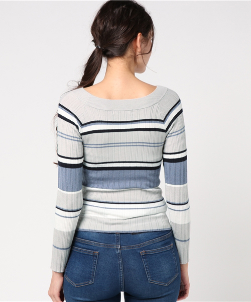 archives（アルシーヴ）の「マルチボーダーオフショルダーニットプルオーバー（ニット/セーター・レディース・ベージュ/ピンク/グレー・MEDIUM）」の7枚目の写真