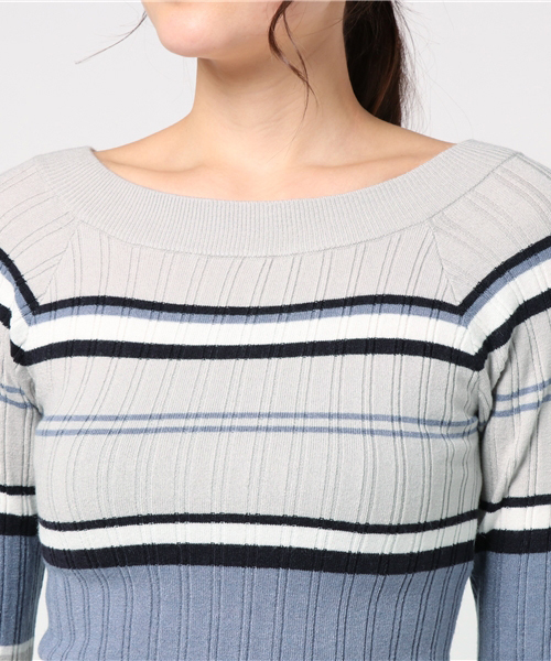 archives（アルシーヴ）の「マルチボーダーオフショルダーニットプルオーバー（ニット/セーター・レディース・ベージュ/ピンク/グレー・MEDIUM）」の8枚目の写真