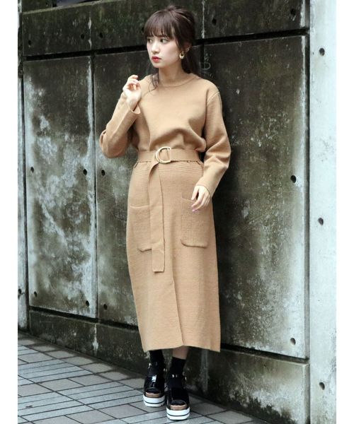 dazzlin（ダズリン）の「ベルト付ニットロングワンピース（ワンピース