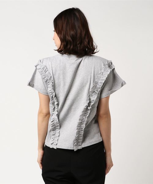 SpRay(スプレイ)の「サイドフリルカレッヂプリントTシャツ(Tシャツ/カットソー・レディース・ホワイト/グレー/スミクロ/マスタード/ネイビー・FREE)」の7枚目の写真