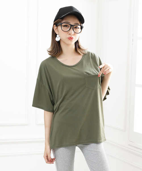 Girly Doll(ガーリードール)の「シンプルポケットTシャツ(Tシャツ/カットソー・レディース・オフホワイト/ブラック/イエロー/グレー/カーキ/ホワイト系その他2/ブラック系その他2/イエロー系その他2/グレー系その他2/グリーン系その他2・FREE)」の7枚目の写真