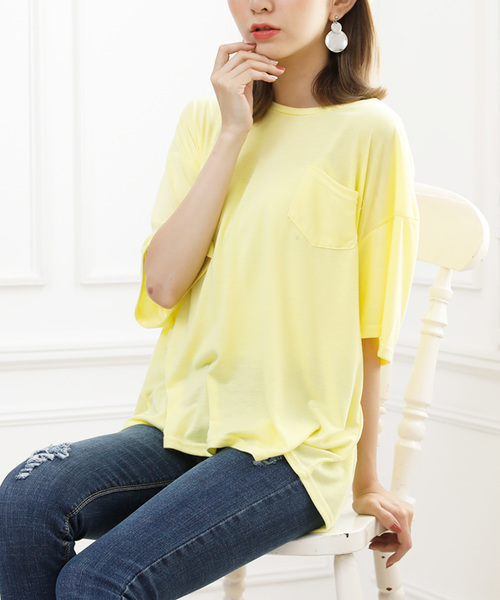 Girly Doll(ガーリードール)の「シンプルポケットTシャツ(Tシャツ/カットソー・レディース・オフホワイト/ブラック/イエロー/グレー/カーキ/ホワイト系その他2/ブラック系その他2/イエロー系その他2/グレー系その他2/グリーン系その他2・FREE)」の9枚目の写真