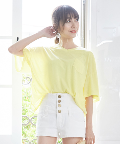 Girly Doll(ガーリードール)の「シンプルポケットTシャツ(Tシャツ/カットソー・レディース・オフホワイト/ブラック/イエロー/グレー/カーキ/ホワイト系その他2/ブラック系その他2/イエロー系その他2/グレー系その他2/グリーン系その他2・FREE)」の10枚目の写真