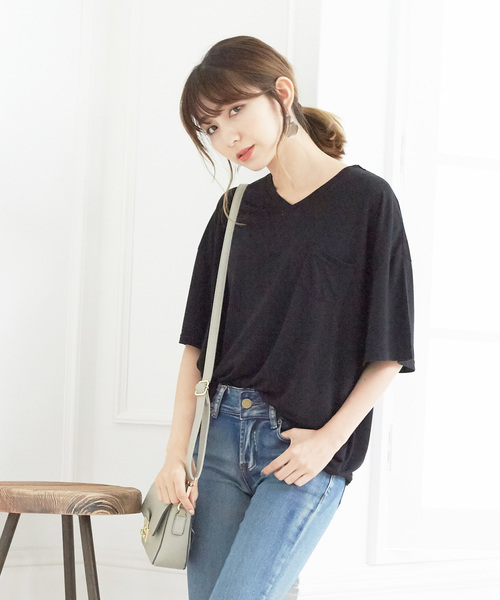 Girly Doll(ガーリードール)の「シンプルポケットTシャツ(Tシャツ/カットソー・レディース・オフホワイト/ブラック/イエロー/グレー/カーキ/ホワイト系その他2/ブラック系その他2/イエロー系その他2/グレー系その他2/グリーン系その他2・FREE)」の16枚目の写真