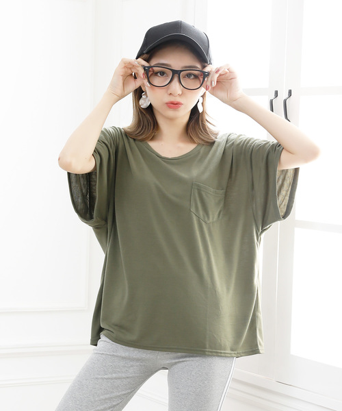 Girly Doll(ガーリードール)の「シンプルポケットTシャツ(Tシャツ/カットソー・レディース・オフホワイト/ブラック/イエロー/グレー/カーキ/ホワイト系その他2/ブラック系その他2/イエロー系その他2/グレー系その他2/グリーン系その他2・FREE)」の18枚目の写真