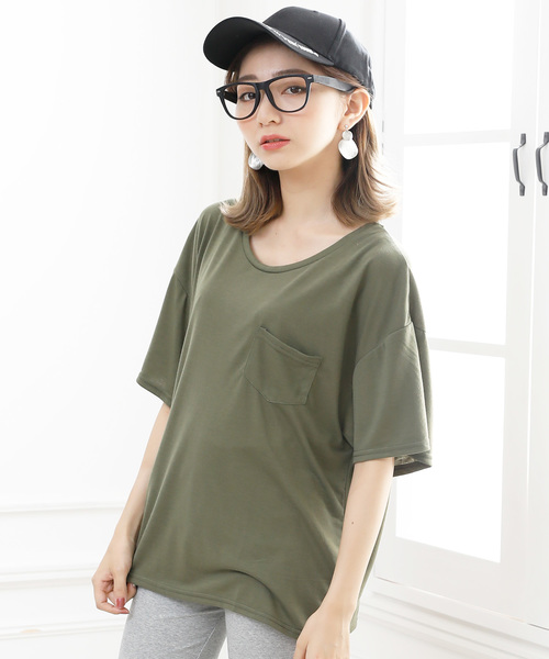 Girly Doll(ガーリードール)の「シンプルポケットTシャツ(Tシャツ/カットソー・レディース・オフホワイト/ブラック/イエロー/グレー/カーキ/ホワイト系その他2/ブラック系その他2/イエロー系その他2/グレー系その他2/グリーン系その他2・FREE)」の19枚目の写真