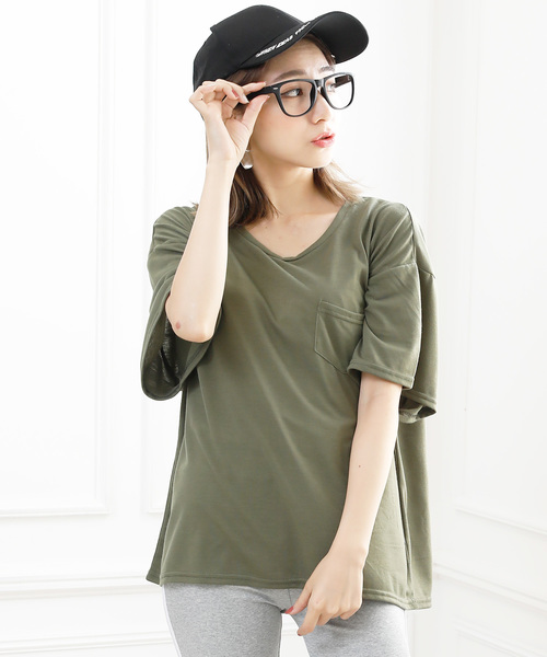 Girly Doll(ガーリードール)の「シンプルポケットTシャツ(Tシャツ/カットソー・レディース・オフホワイト/ブラック/イエロー/グレー/カーキ/ホワイト系その他2/ブラック系その他2/イエロー系その他2/グレー系その他2/グリーン系その他2・FREE)」の20枚目の写真