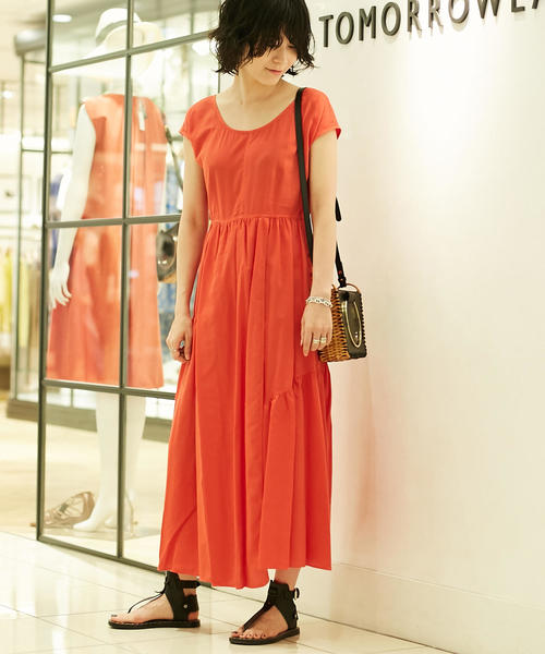 Macphee マカフィー の コットンサテンピースダイ フレンチスリーブワンピース ワンピース Wear