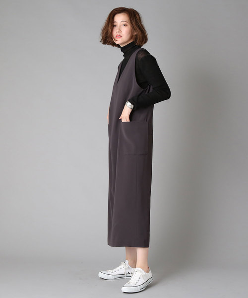 RIVE DROITE（リヴドロワ）の「ニュアンスVネックジャンドレ（ジャンパースカート・レディース・チャコールグレー/ブラック・FREE）」の14枚目の写真