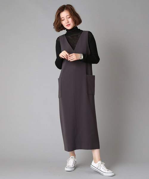 RIVE DROITE（リヴドロワ）の「ニュアンスVネックジャンドレ（ジャンパースカート・レディース・チャコールグレー/ブラック・FREE）」の5枚目の写真