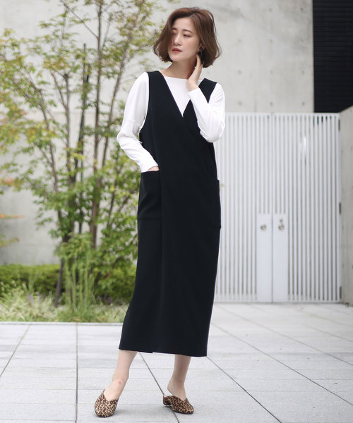 RIVE DROITE（リヴドロワ）の「ニュアンスVネックジャンドレ（ジャンパースカート・レディース・チャコールグレー/ブラック・FREE）」の10枚目の写真