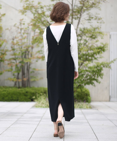 RIVE DROITE（リヴドロワ）の「ニュアンスVネックジャンドレ（ジャンパースカート・レディース・チャコールグレー/ブラック・FREE）」の6枚目の写真