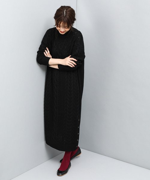 VIS(ビス)の「裾釦ロングケーブルニットワンピース(ワンピース・レディース・ブラック/ベージュ/グレー/キナリ・FREE)」の17枚目の写真