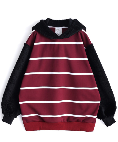 SHAREEF（シャリーフ）の「FUR MIX BORDER BIG HOODIE（パーカー・メンズ・ブラック/ラベンダー/レッド・2/3/1）」の3枚目の写真