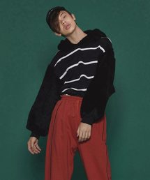 SHAREEF | FUR MIX BORDER BIG HOODIE(パーカー)