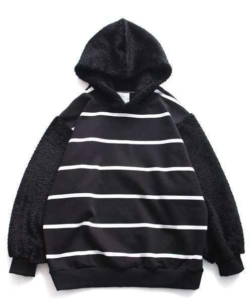 SHAREEF（シャリーフ）の「FUR MIX BORDER BIG HOODIE（パーカー・メンズ・ブラック/ラベンダー/レッド・2/3/1）」の9枚目の写真