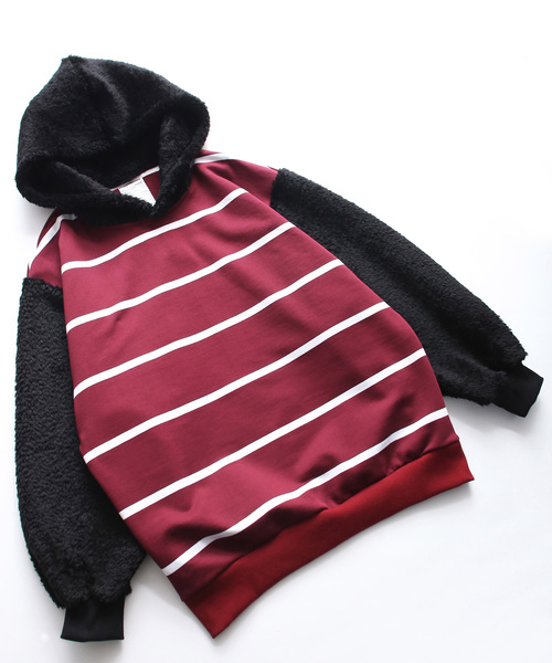 SHAREEF（シャリーフ）の「FUR MIX BORDER BIG HOODIE（パーカー・メンズ・ブラック/ラベンダー/レッド・2/3/1）」の13枚目の写真