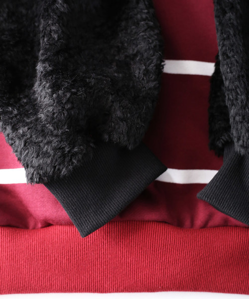 SHAREEF（シャリーフ）の「FUR MIX BORDER BIG HOODIE（パーカー・メンズ・ブラック/ラベンダー/レッド・2/3/1）」の15枚目の写真