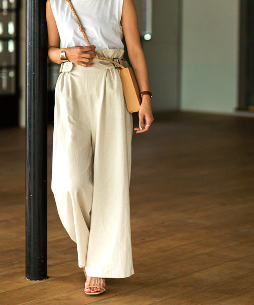 &. NOSTALGIA（アンドドットノスタルジア）の「ハイウエストリネンワイドパンツ（その他パンツ・レディース・ベージュ/ブラウン・FREE）」の9枚目の写真