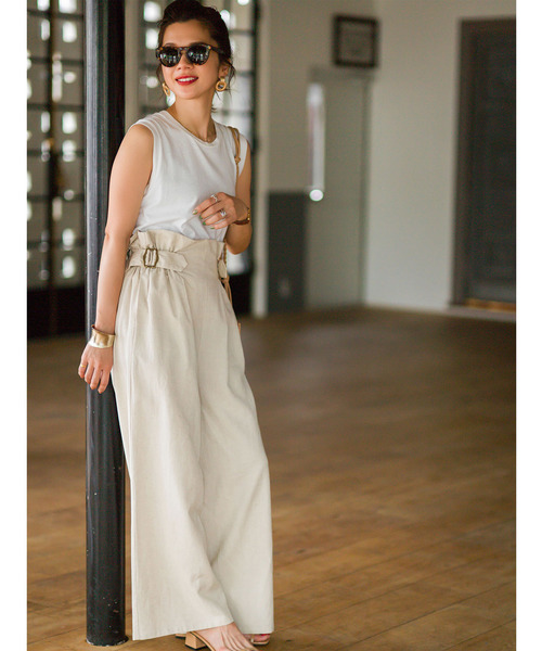 &. NOSTALGIA（アンドドットノスタルジア）の「ハイウエストリネンワイドパンツ（その他パンツ・レディース・ベージュ/ブラウン・FREE）」の8枚目の写真