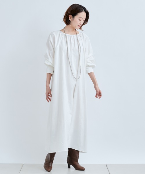 DouDou（ドゥドゥ）の「ピンタックレイヤードワンピース（ワンピース・レディース・ホワイト/ベージュ・FREE）」の19枚目の写真