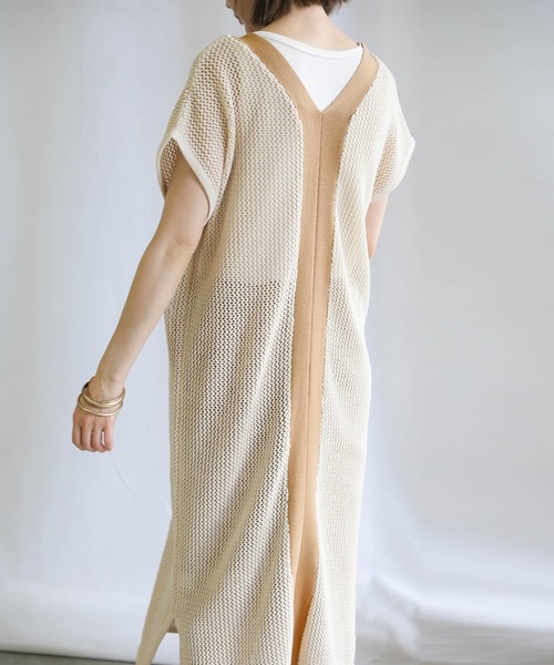 select MOCA(セレクトモカ)の「2021 SS メッシュ編みバイカラーロングベストワンピース(ベスト・レディース・ライトグリーン/オレンジ・FREE)」の17枚目の写真