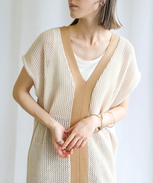 select MOCA(セレクトモカ)の「2021 SS メッシュ編みバイカラーロングベストワンピース(ベスト・レディース・ライトグリーン/オレンジ・FREE)」の14枚目の写真