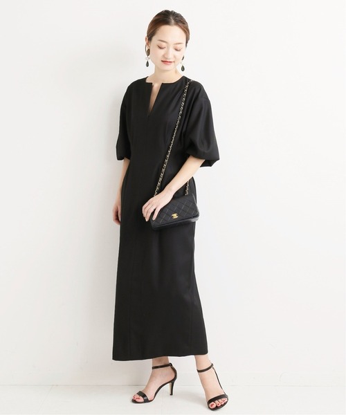 VERMEIL par iena(ヴェルメイユパーイエナ)の「P/Ryツイルウエストシェイプ パフスリーブワンピース◆(ワンピース・レディース・ブラック/ナチュラル・40/38/36)」の21枚目の写真