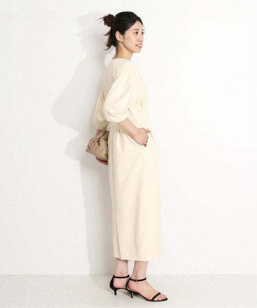 セール】P/Ryツイルウエストシェイプ パフスリーブワンピース