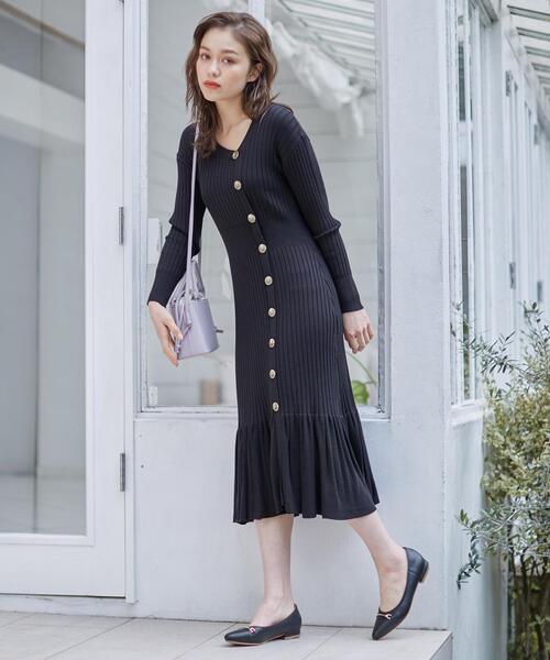 セール ワンピース 洗える ワンピース ドレス ワンピース ワンピース Feroux フェルゥ のファッション ボタンポイントニット