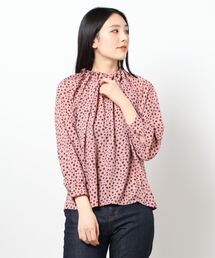 ダルメシアン柄ギャザーネックブラウス