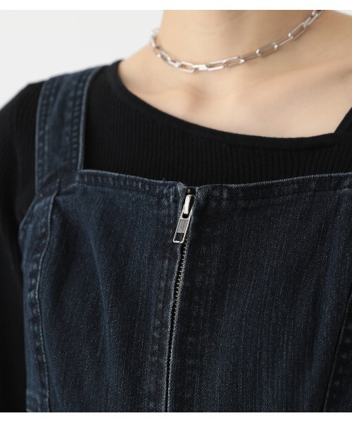 AZUL by moussy（アズールバイマウジー）の「ZIP UP JUMPER DRESS/ジップアップジャンパードレス（ワンピース・レディース・ベージュ/ダークブルー/ブラック・MEDIUM/SMALL）」の6枚目の写真