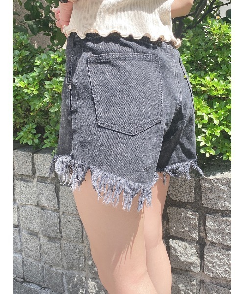 one way（ワンウェイ）の「【oneway Jeans】ハイウエストフリンジショーパン（デニムパンツ・レディース・ベージュ/ライトブルー/ブラック・S/M）」の7枚目の写真